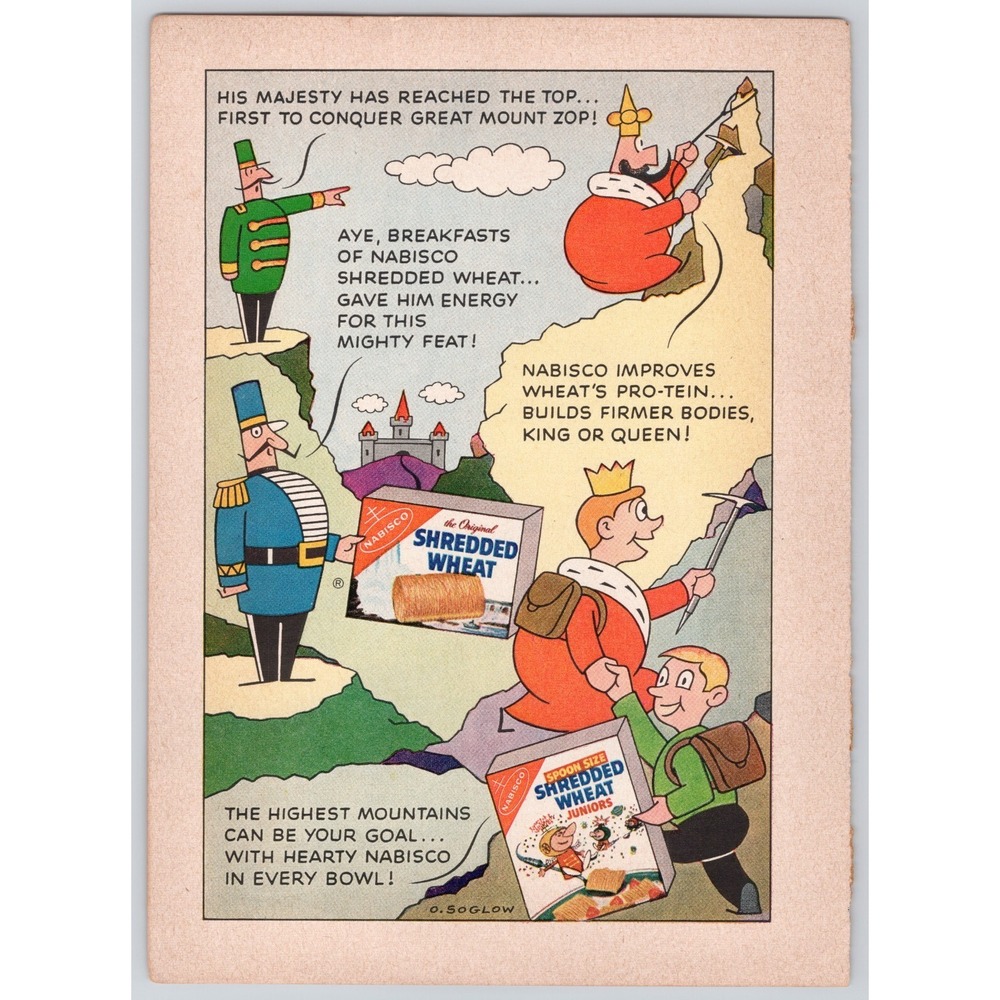 His Majesty 1st to Conquer Mount Soglow's Little King for Shdedded Wheat ad 1960